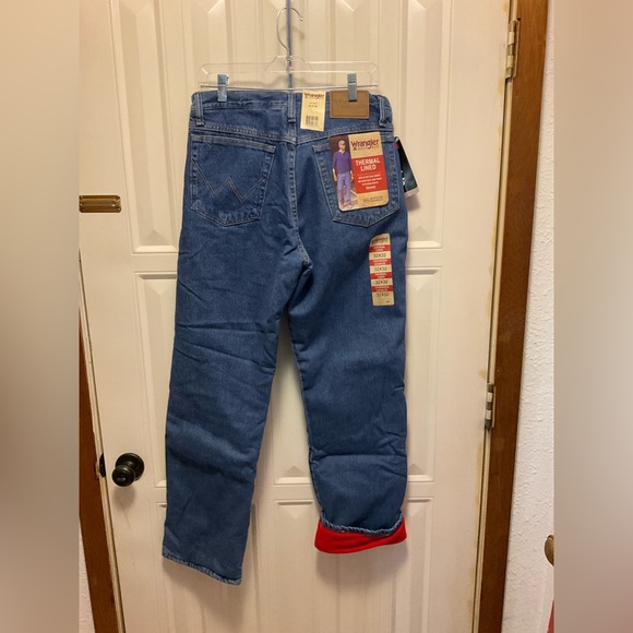 Wrangler Rugged Wear Blue Jeans Thermal Line Straight Mens 32/32 Fleece Lining - Picture 3 of 4